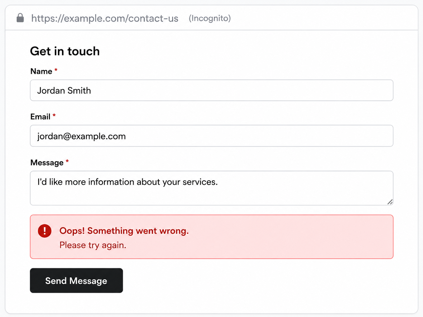 Contact form showing an error for first-time visitors