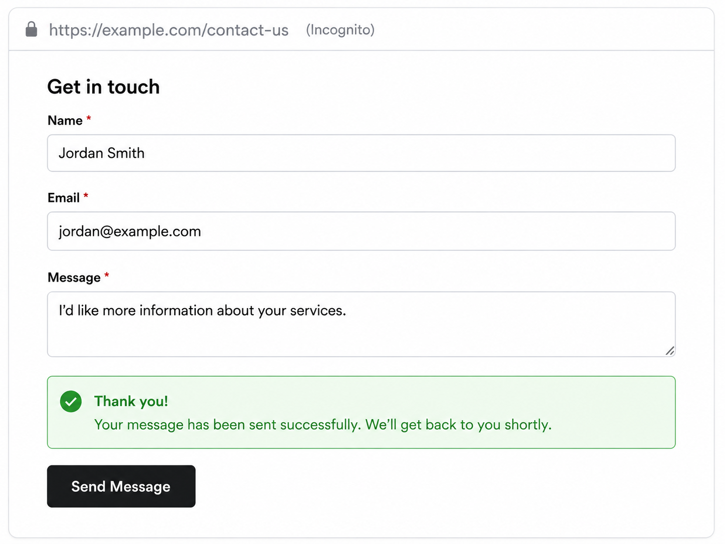 Contact form submitting successfully after the fix